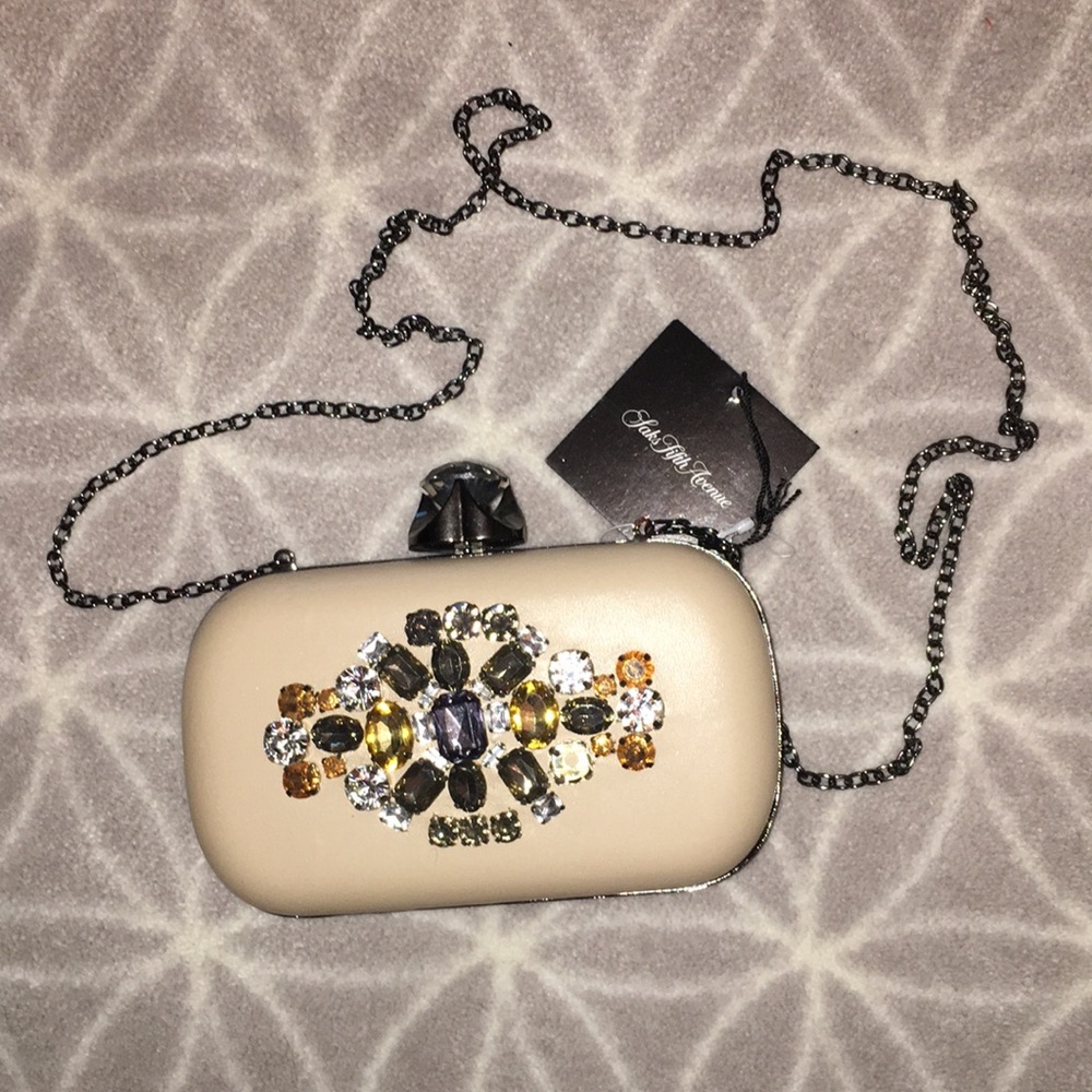 Saks Fifth Avenue tan box clutch